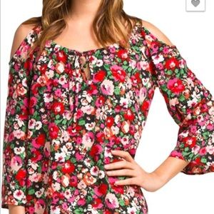 Floral top with cold shoulder